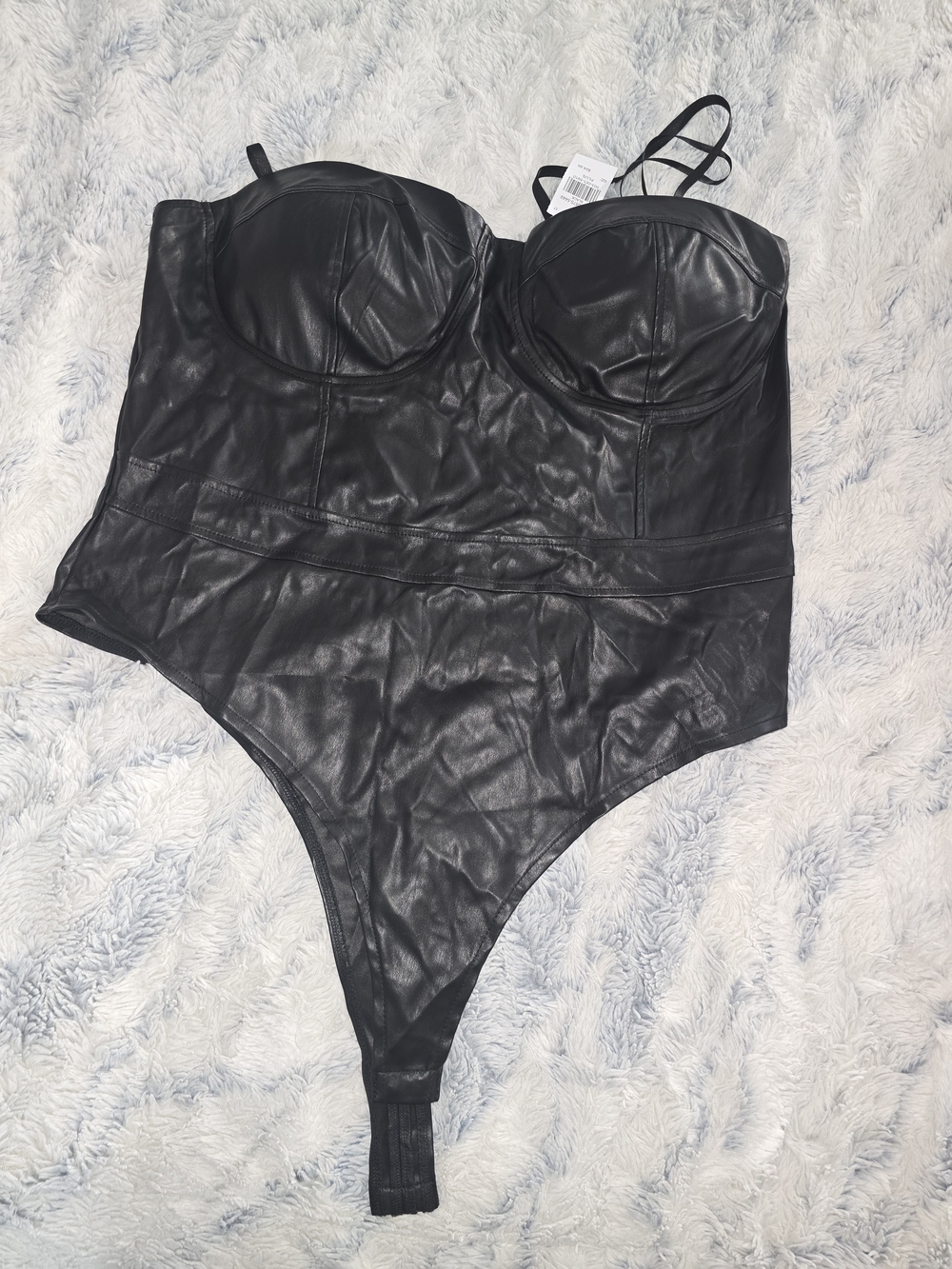 Women's Plus Size Black Faux Leather Bustier Bodysuit - NWT - 3x